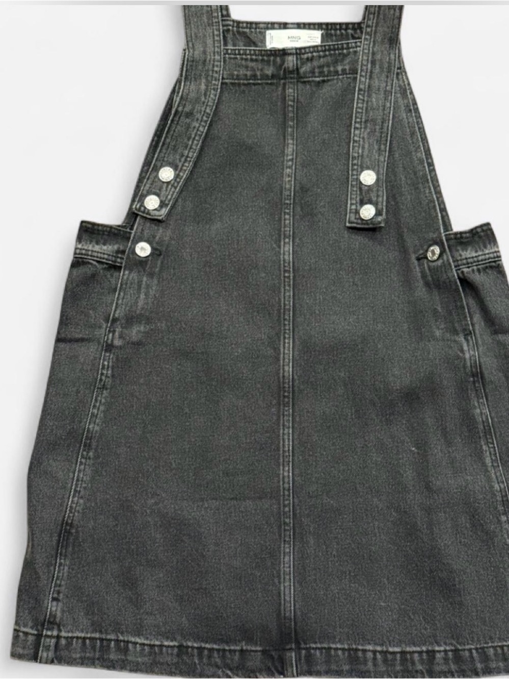 Mango Black Denim Pinafore Mini Dress